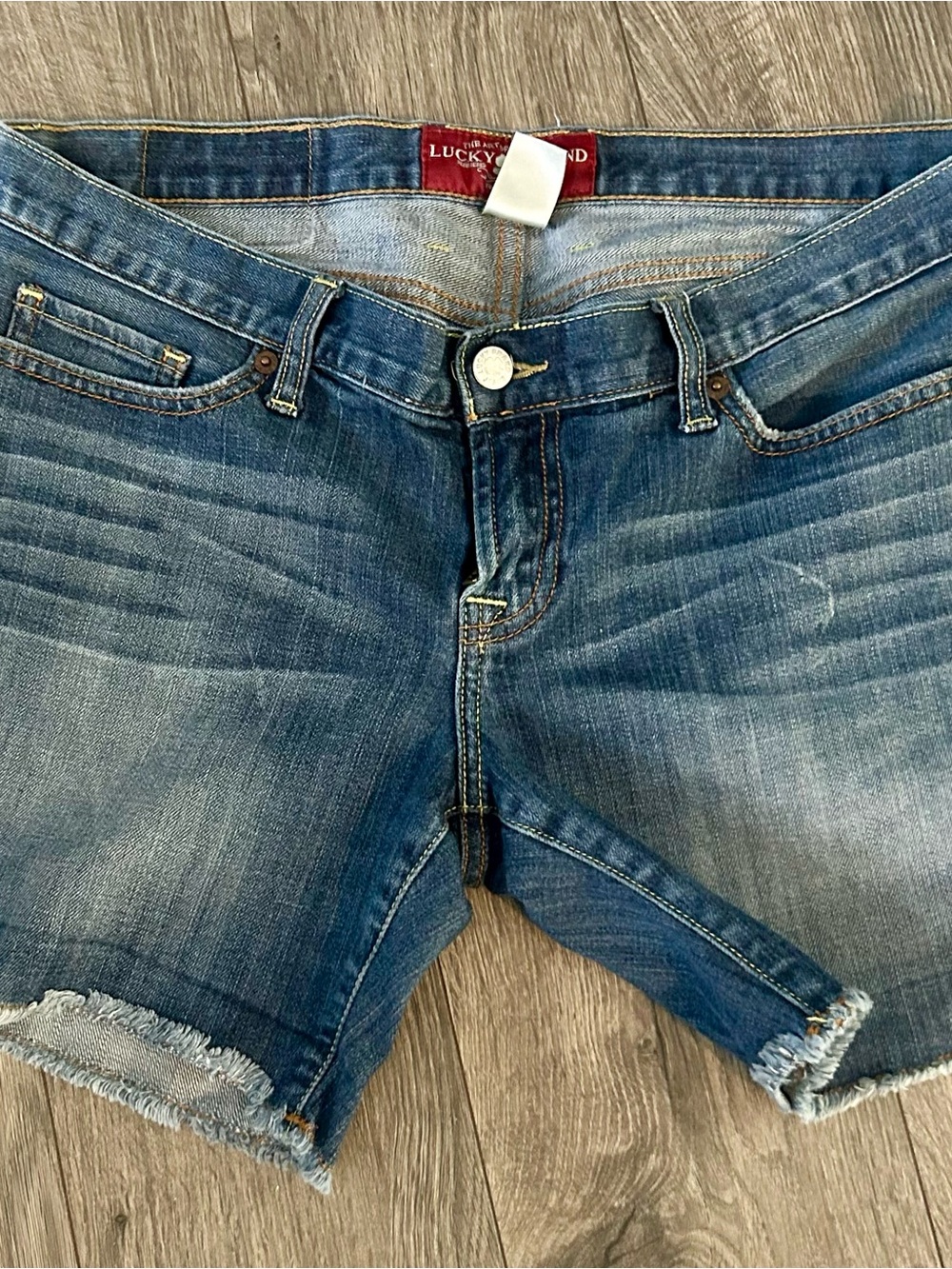 Lucky Brand Women's Blue Boyfriend Denim Shorts with Frayed Hem